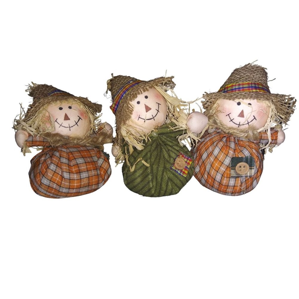 Mini Scarecrow Table Sitters Lot of 3 Thanksgiving 6 Inch Fall Decor Figures
